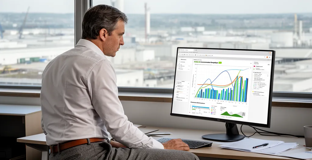 Dirigeant d'entreprise consultant des données de production solaire sur écran
