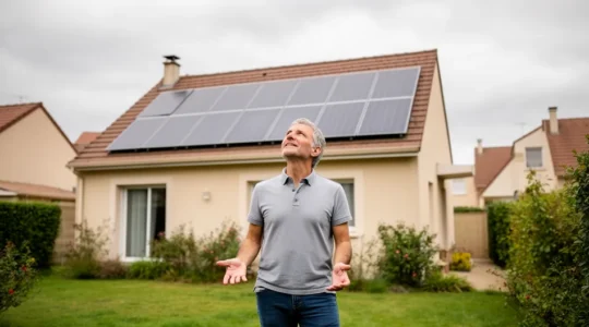 Maison individuelle française équipée de panneaux solaires photovoltaïques sur toiture orientée sud